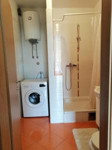 La salle de bains est pourvue d'un lave-linge et d'une douche. dans l'établissement Apartman Anamarija, à Split