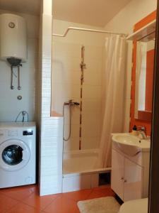 La salle de bains est pourvue d'un lave-linge et d'un lavabo. dans l'établissement Apartman Anamarija, à Split