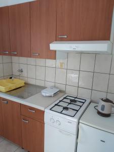 uma cozinha com um fogão e um forno com placa de fogão branca em Apartman Bačić em Vela Luka
