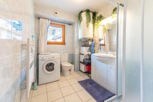 een badkamer met een wasmachine en een wastafel bij Le Chatellard - Proche Piste de Ski in Praz-sur-Arly