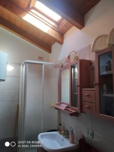 a bathroom with a shower and a sink and a mirror at residence orione in Caspoggio