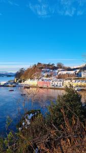 a view of a body of water with houses at The Old Electric Store in Portree