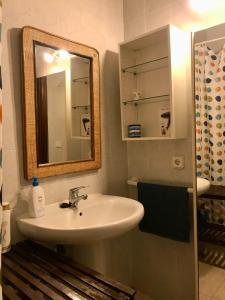 a bathroom with a sink and a mirror at Habitacion doble con baño entrada privada para huéspedes in San Bartolomé