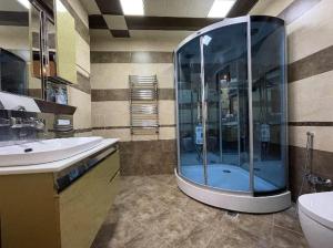 a bathroom with a shower and a sink and a toilet at Grand Sea View Megafun in Baku