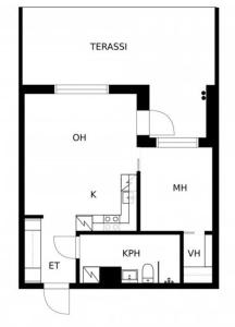 a floor plan of a house at Modern 1 bedroom apartment with a patio in Turku