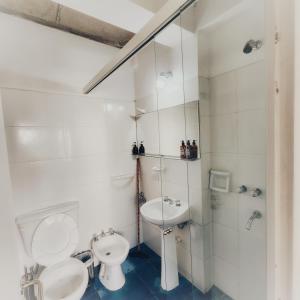 een badkamer met een toilet, een wastafel en een douche bij CASA MARGARITA 1Piso Monoambiente in San Salvador de Jujuy