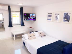 Schlafzimmer mit einem Bett und einem Flachbild-TV in der Unterkunft Marbella Center Apartment in Marbella