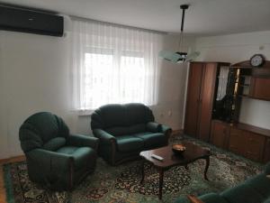 a living room with a couch and a chair and a table at STE-FI APARTMANS in Gostivar