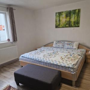 1 dormitorio con cama y reposapiés en Seventeen, en Arad