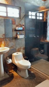 łazienka z toaletą i umywalką w obiekcie Tu Cabaña en Boquete w mieście Alto Boquete