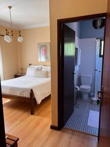 1 dormitorio con 1 cama y baño con aseo en Quinta De Gestacos, en Gerês