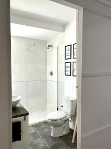 a bathroom with a toilet and a shower and a sink at Cómodo y acogedor apartamento in Madrid