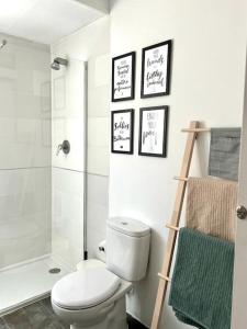 a bathroom with a toilet and a shower and a ladder at Cómodo y acogedor apartamento in Madrid