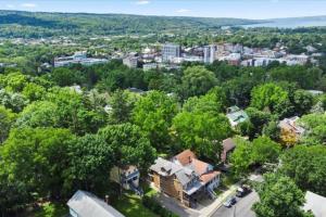 an aerial view of a large house in a city at Walk to Ithaca Commons Restaurants Trails Close to Cornell in Ithaca