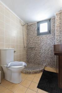 ein Bad mit einem WC und einer Dusche mit einem Fenster in der Unterkunft Felicia Home in Gouves