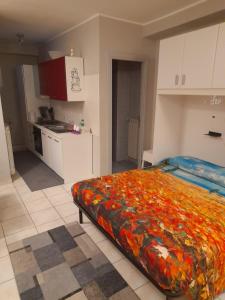 1 Schlafzimmer mit einem großen Bett und einer Küche in der Unterkunft Alloggio Turistico "FRANCESCA" in Viterbo