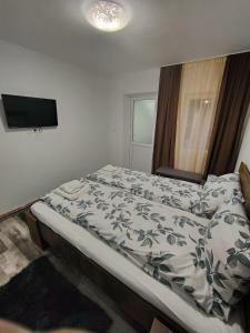 1 dormitorio con 1 cama y TV de pantalla plana en Smile apartments en Sighişoara