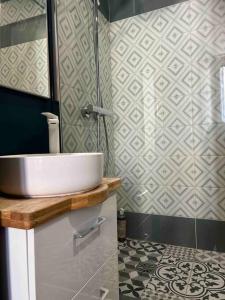 bagno con lavandino e doccia di Studio terracotta a La Ciotat