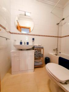 ein Badezimmer mit einem WC, einem Waschbecken und einem Spiegel in der Unterkunft Casa La Florida - Holiday Rental in Alicante