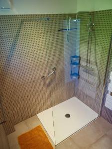 a shower with a glass door in a bathroom at Appartement en Provence-Lubéron - piscine et calme in Volx