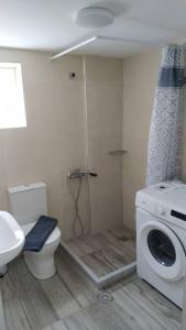 a bathroom with a washing machine and a toilet at Iliaktis Cozy & Quiet Apartment in Heraklio Town