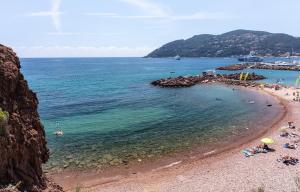 Plaża z grupą ludzi w wodzie w obiekcie Appartement au calme (2 à 4 Pers.) avec Piscines + Parking w mieście Mandelieu-la-Napoule