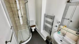 a bathroom with a shower and a sink and a toilet at Andorra Guest Accommodation in Brighton & Hove