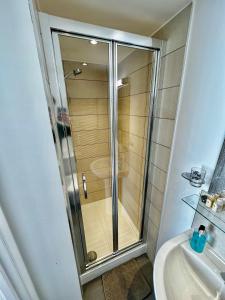 a bathroom with a shower and a toilet and a sink at Andorra Guest Accommodation in Brighton & Hove