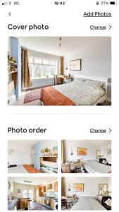 a collage of three pictures of a bedroom at Birchfields Party House in Manchester