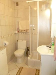 La salle de bains est pourvue de toilettes, d'une douche et d'un lavabo. dans l'établissement Apartments with a parking space Vinkuran, Pula - 21016, à Medulin