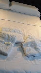 a white bed with three towels on it at Brisa del Cielo in Salta