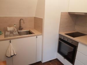 cocina pequeña con fregadero y fogones en Appartement Villers-sur-Mer, 1 pièce, 2 personnes - FR-1-712-3, en Villers-sur-Mer