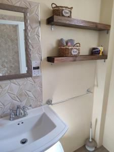 een badkamer met een wastafel en een spiegel bij Belle Cove in Gros Islet