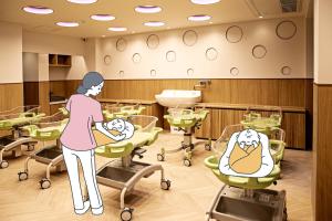 a rendering of a dental office with a woman and chairs at Baby Friendly Hotel Grapevine Kyoto in Kyoto