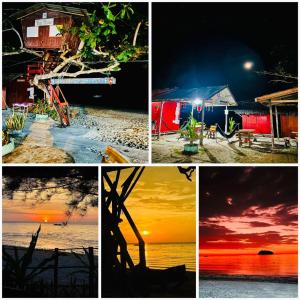 un gruppo di quattro foto di un tramonto di Dragon Pearl Beach Resort a Kota Belud