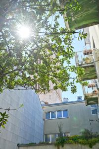 een gebouw met de zon die door de bomen schijnt bij Apartment Old Town in Zadar