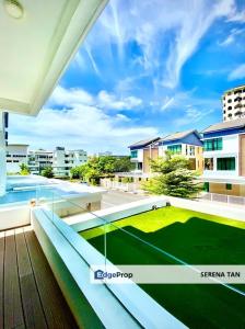 a balcony of a building with a tennis court at Penang 5bedroom Bungalow with pool in Batu Ferringhi