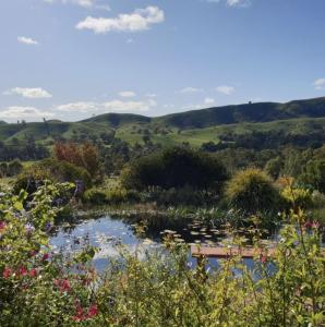 vistas a las colinas desde el jardín en Strawbale Cottage - Wingspread Garden, en Strath Creek