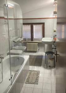 a bathroom with a shower and a tub and a sink at Stenghe Stracche in Ascoli Piceno