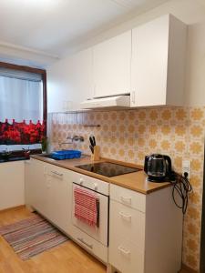 a kitchen with a sink and a stove top oven at Ferienwohnung Gabry in Saarlouis