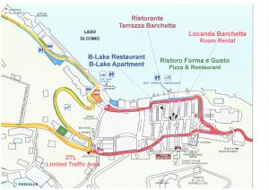 eine Karte der florierenden Stadt mit ihren Sehenswürdigkeiten in der Unterkunft Locanda Barchetta - Room Rental in Bellagio