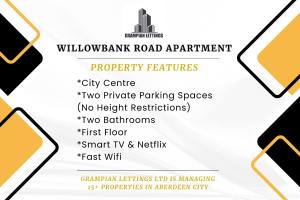 a flyer for the willowark roadark roadark equipment property features activity centre at Willowbank Road Apartments - Grampian Lettings Ltd in Aberdeen