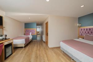 a hotel room with two beds and a television at Hotel Black Pearl in Istanbul