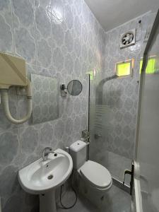 ein Bad mit einem WC und einem Waschbecken in der Unterkunft Petra Pass Hostel in Wadi Musa