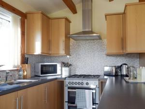 a kitchen with a stove and a microwave at Lodge 3 in Kinlet