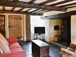 a living room with a couch and a tv at Syncocks Farm in Petrockstow