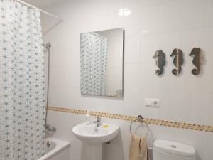 y baño con lavabo, aseo y espejo. en Apartamento Maria, en Chiclana de la Frontera