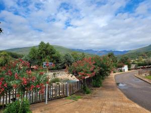 a fence with flowers on the side of a road at Relaxing Time in Candeleda