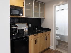 a small kitchen with a sink and a microwave at Ocean Reef Suites in Miami Beach
