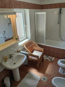 a bathroom with a sink and a toilet and a shower at Zelena oaza 300 metara od mora in Banjole